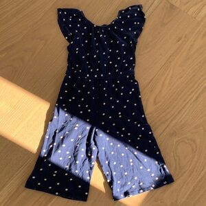 Navy Blue Polka Dot Kids Jumpsuit | size: 5